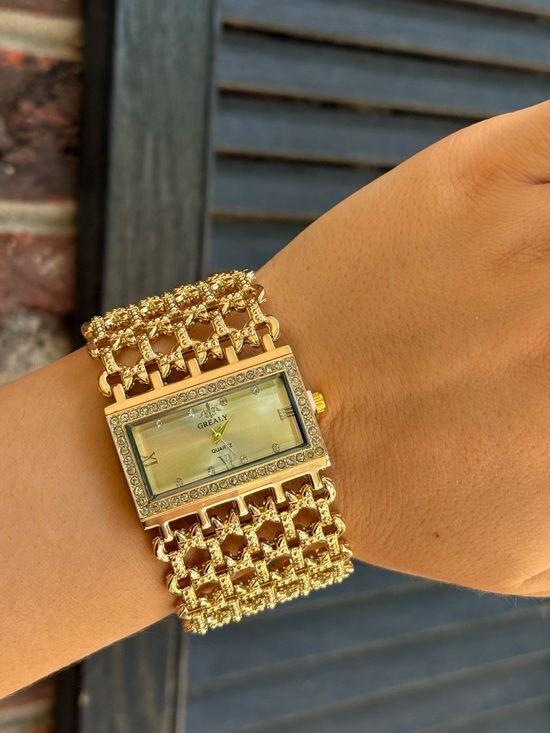 Accessories - Gold Crystal-Trim Bracelet Watch for Women